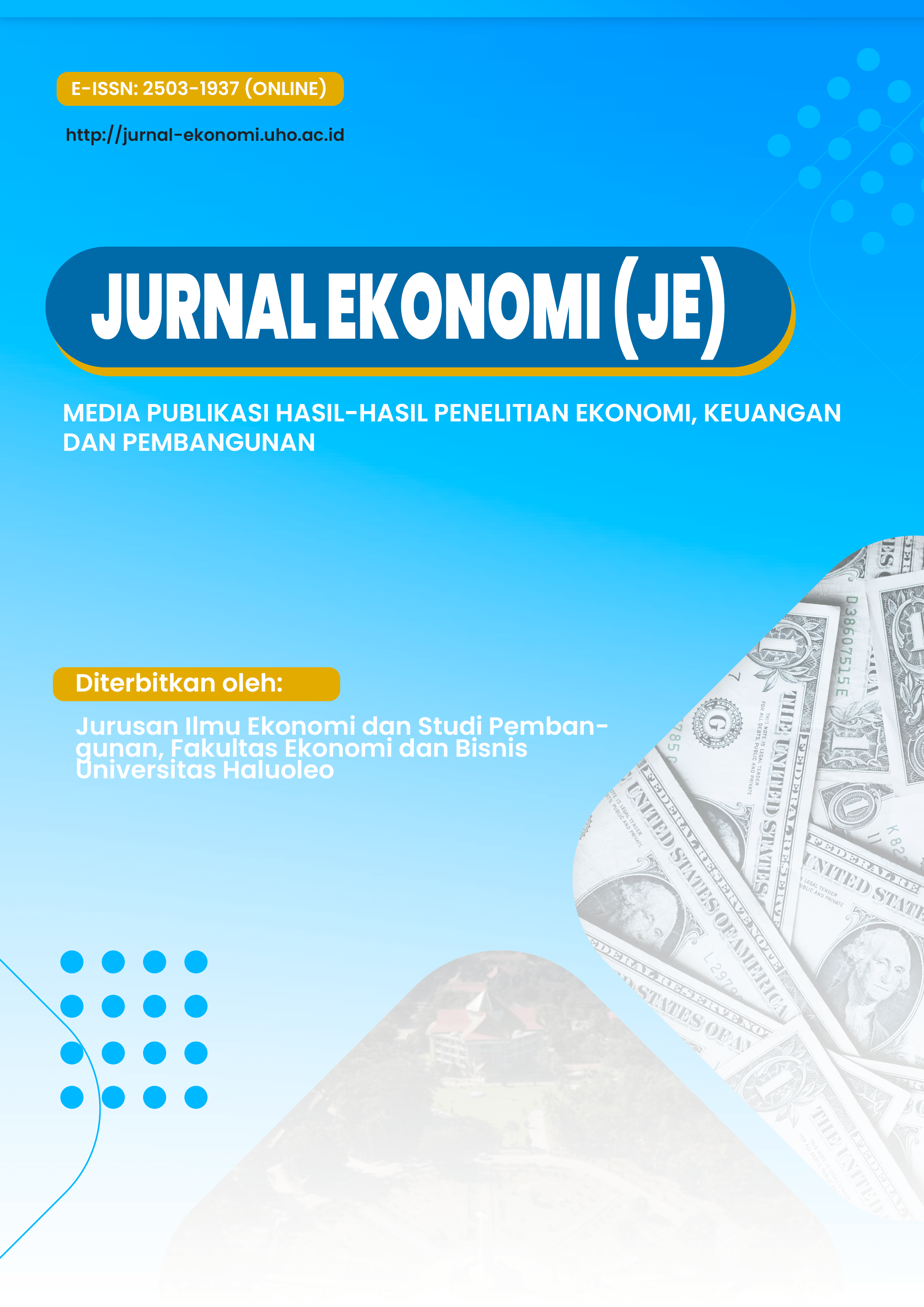 Jurnal Ekonomi  (JE) diterbitkan oleh Jurusan Ilmu Ekonomi  dan Studi Pembangunan Fakultas Ekonomi dan Bisnis Universitas Halu Oleo  sejak Tahun 2016. Sejak Tahun 2023 JE bermigrasi dari OJS 2 ke OJS 3. JE terbit 3 (tiga) kali dalam setahun dalam versi online, yaitu: Bulan April, Agustus dan Desember. JE diterbitkan dalam Bahasa Indonesia dengan abstrak dalam Bahasa Inggris. JE memuat hasil-hasil penelitian yang berhubungan dengan ekonomi, keuangan maupun pembangunan baik skala lokal, nasional maupun internasional. Beberapa topik yang terkait dengan kajian ekonomi, yaitu: ekonomi moneter, kebijakan fiskal, ekonomi industri, ekonomi politik, ekonomi sumberdaya manusia dan ketenaga kerjaan, dan topik-topik lain yang relevan dengan bidang ekonomi pembangunan.